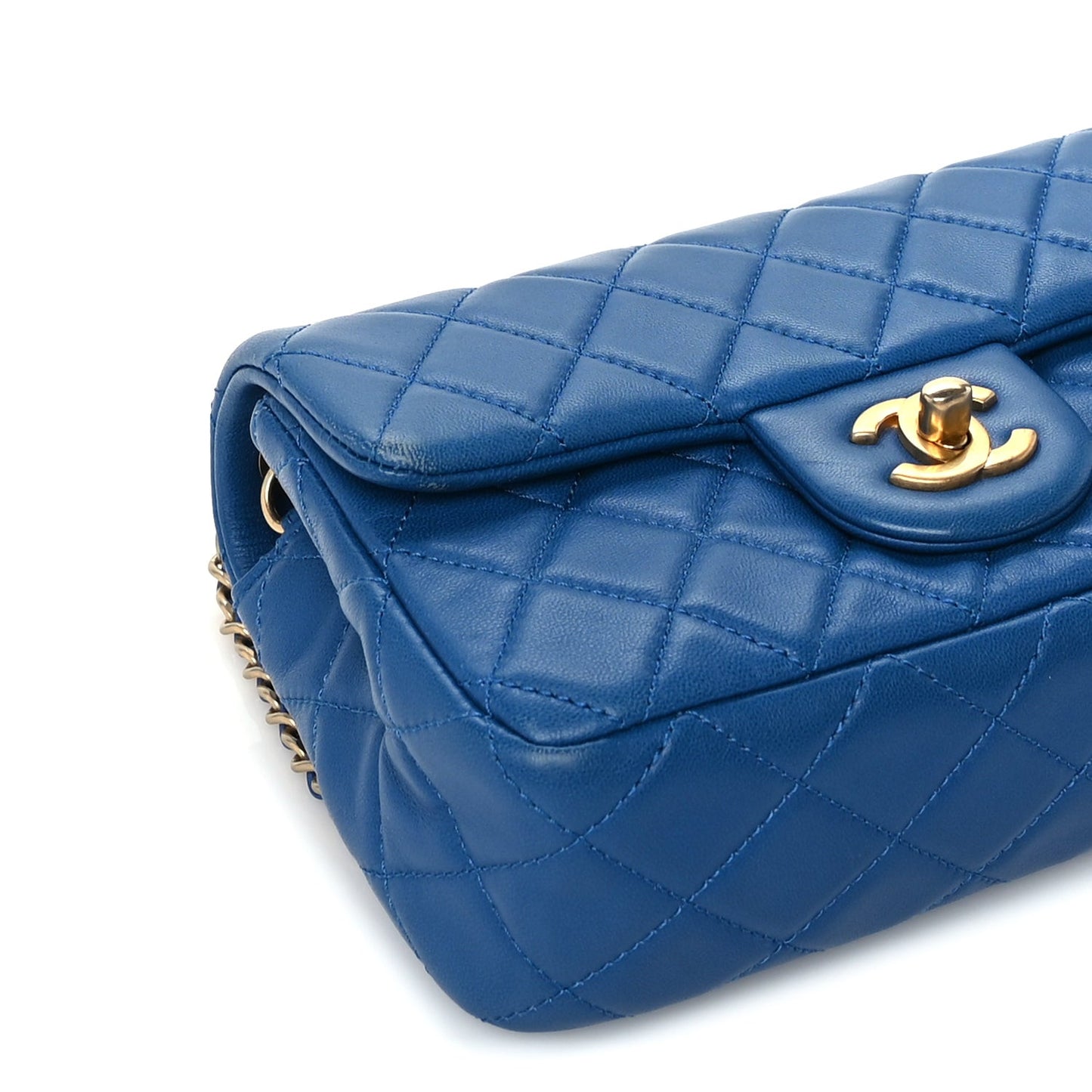 Lambskin Quilted Pearl Crush Mini Rectangular Flap Blue