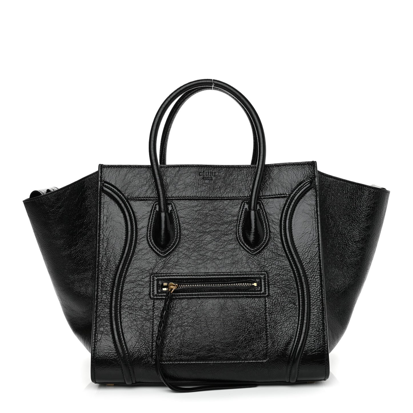 Crinkled Patent Calfskin Medium Phantom Luggage Black