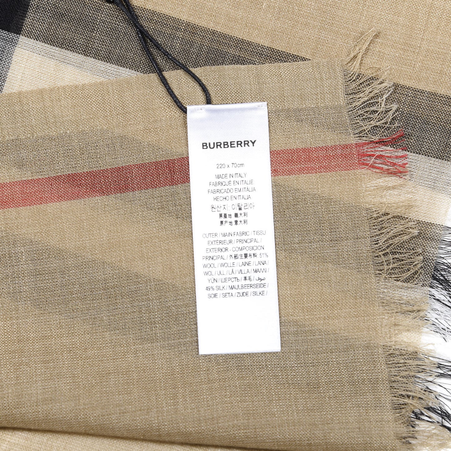 Wool Silk Gauze Giant Check Lightweight Scarf Camel