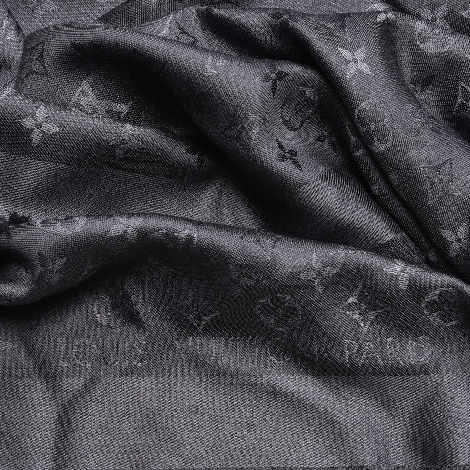 Louis Vuitton Wool Silk Monogram Shawl Anthracite 5 of 5