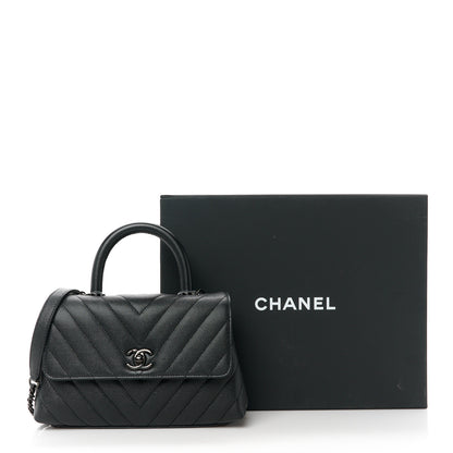 Chanel Caviar Chevron Quilted Mini Coco Handle Flap So Black 13 of 13