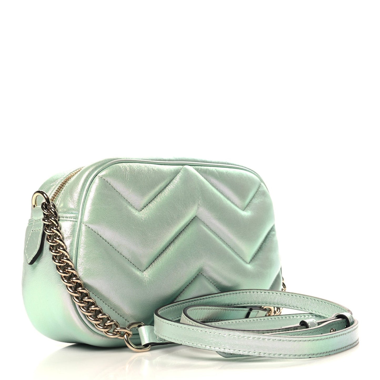 Iridescent Nappa Chevron Matelasse Small GG Marmont Chain Shoulder Bag Iridescent Salvy Green