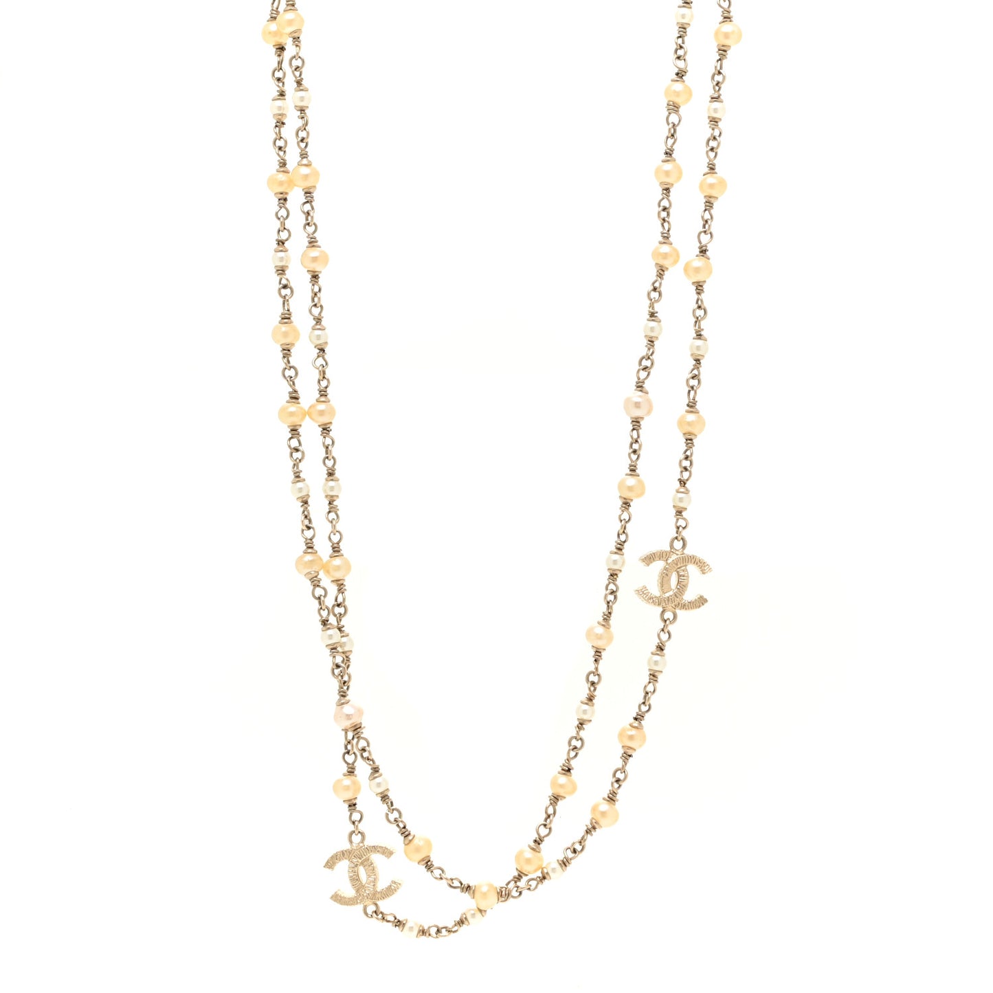 Pearl CC Multi Strand Long Necklace Gold