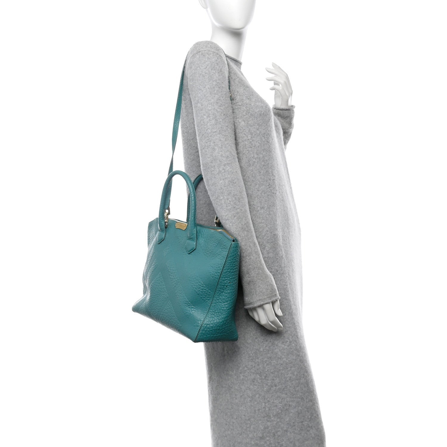 Burberry Heritage Grain Check Embossed Medium Dewsbury Tote Turquoise 2 of 7