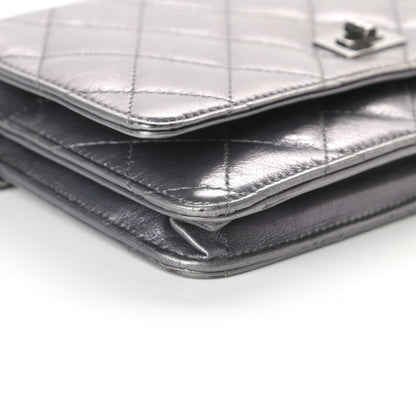 Chanel Metallic Aged Calfskin Quilted Reissue Wallet On Chain WOC Dark Silver 10 of 17