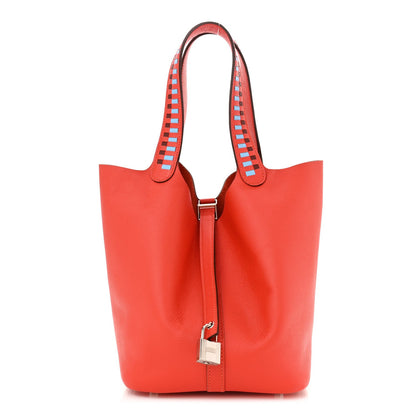 Hermes Epsom Tressage De Cuir Picotin Lock 22 MM Rouge Coeur Bleu du Nord Rouge H 1 of 7