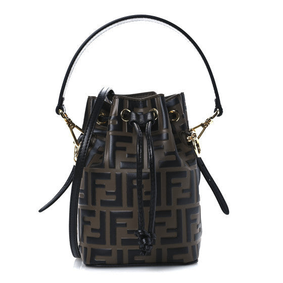 Vitello Liberty F is Bi-Color FF 1974 Embossed Mini Mon Tresor Bucket Bag Maya Black