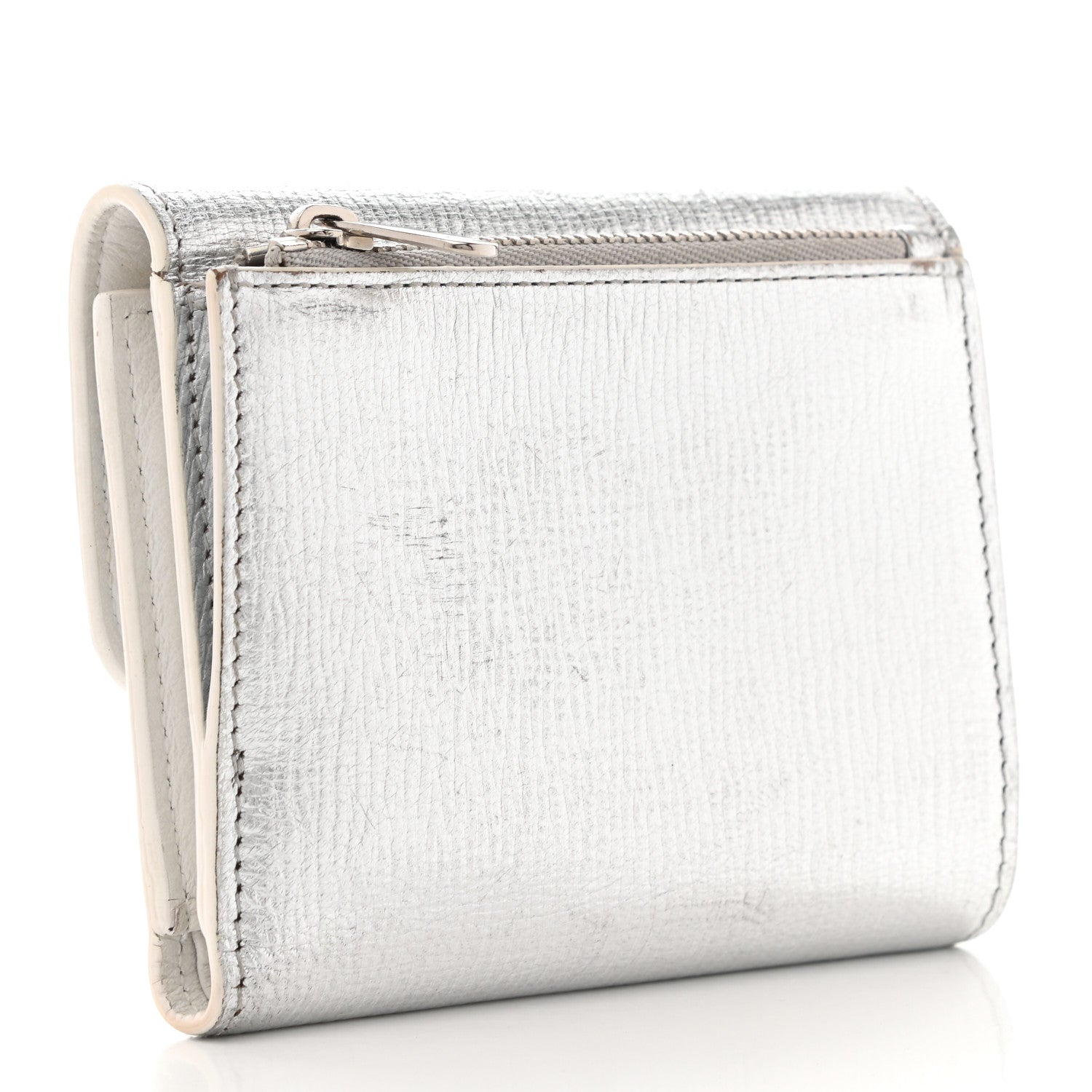 Christian Dior Metallic Goatskin Diorever Tri-Fold Wallet Silver 3 of 9