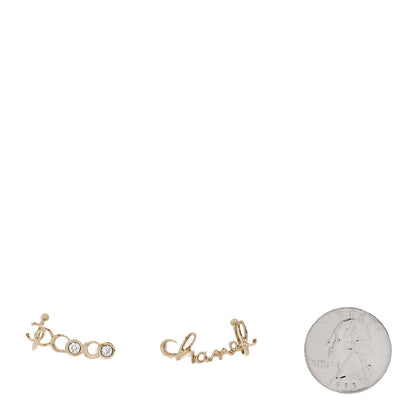 Chanel Metal Crystal Coco Script CC Climber Earrings Gold 2 of 5
