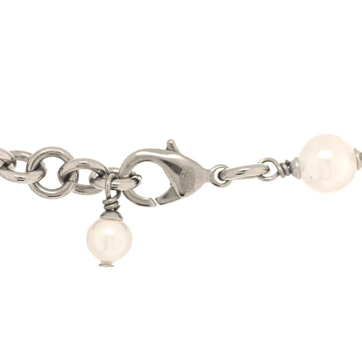 Graduated Pearl Crystal CC Long Necklace Silver