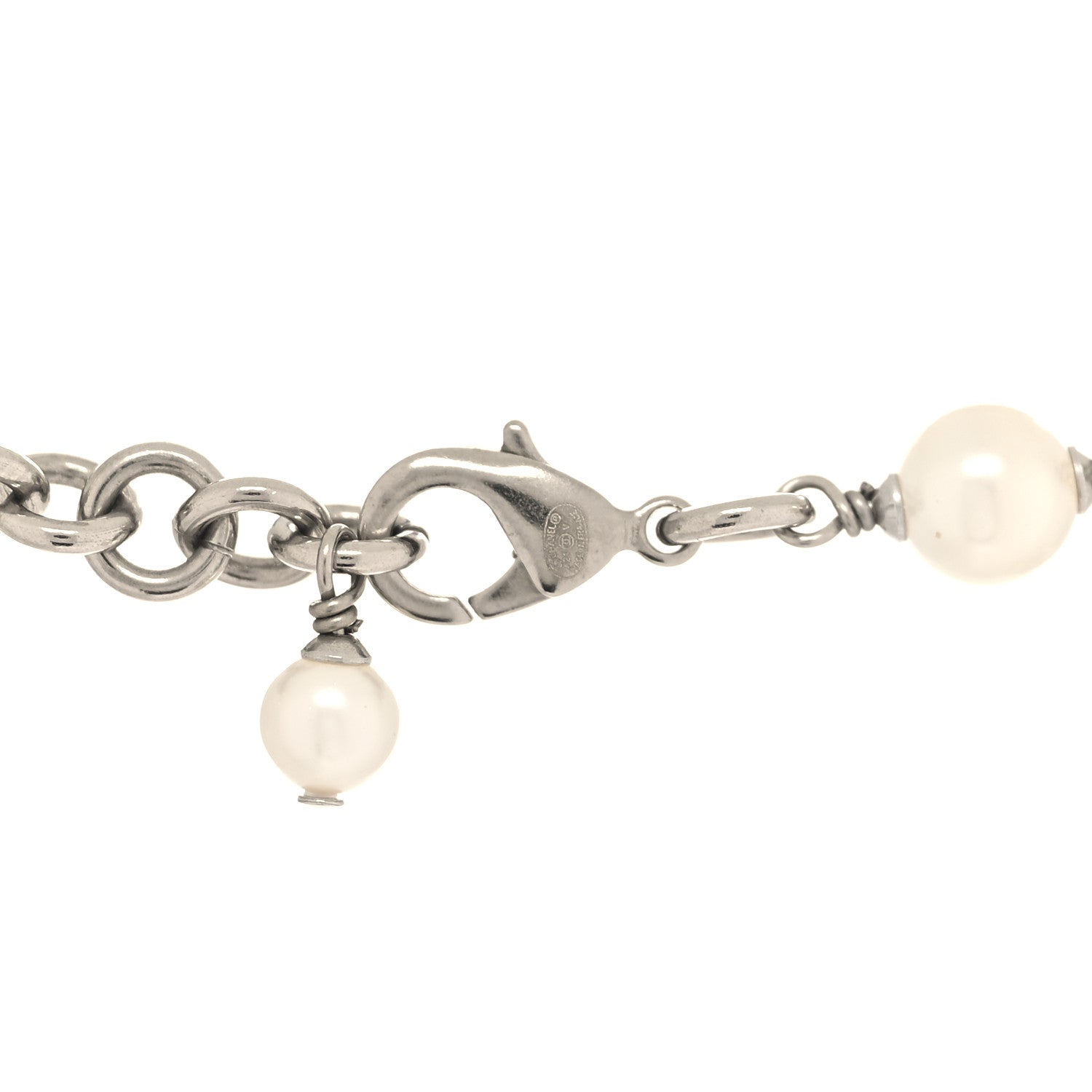 Chanel Graduated Pearl Crystal CC Long Necklace Silver 4 of 5