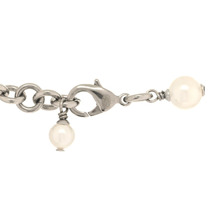 Chanel Graduated Pearl Crystal CC Long Necklace Silver 4 of 5