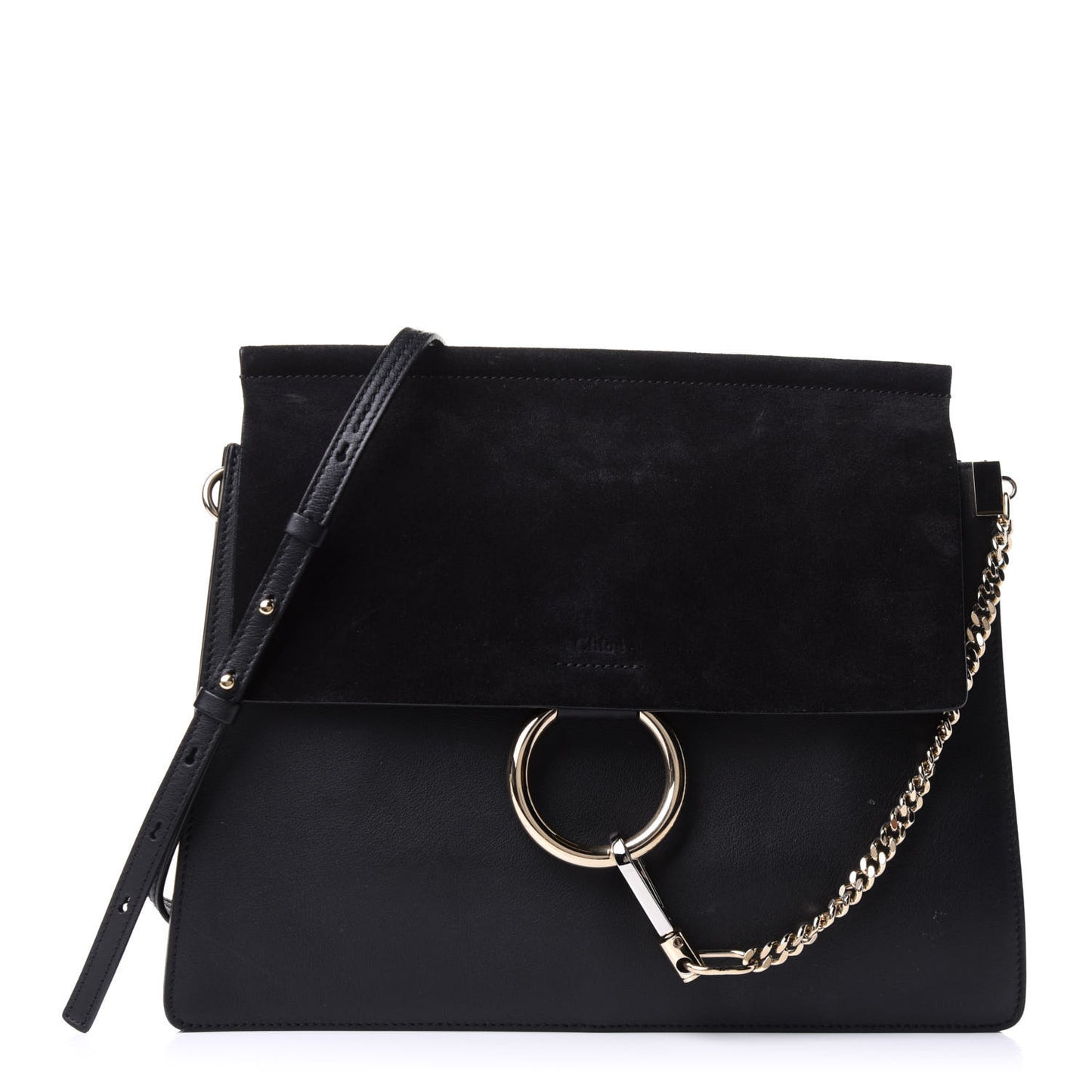 Suede Calfskin Medium Faye Shoulder Bag Black