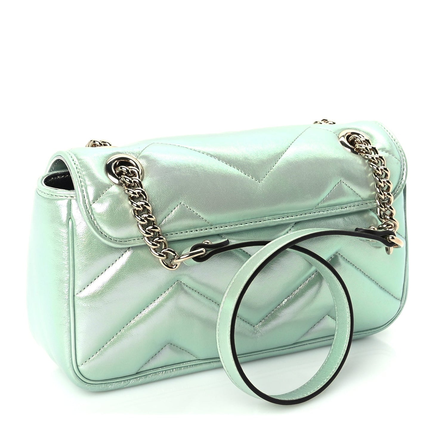 Iridescent Nappa Chevron Matelasse Small GG Marmont Shoulder Bag Iridescent Salvy Green