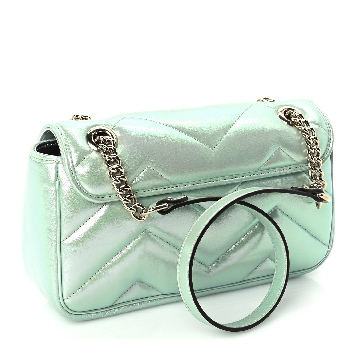 Gucci Iridescent Nappa Chevron Matelasse Small GG Marmont Shoulder Bag Iridescent Salvy Green 2 of 9