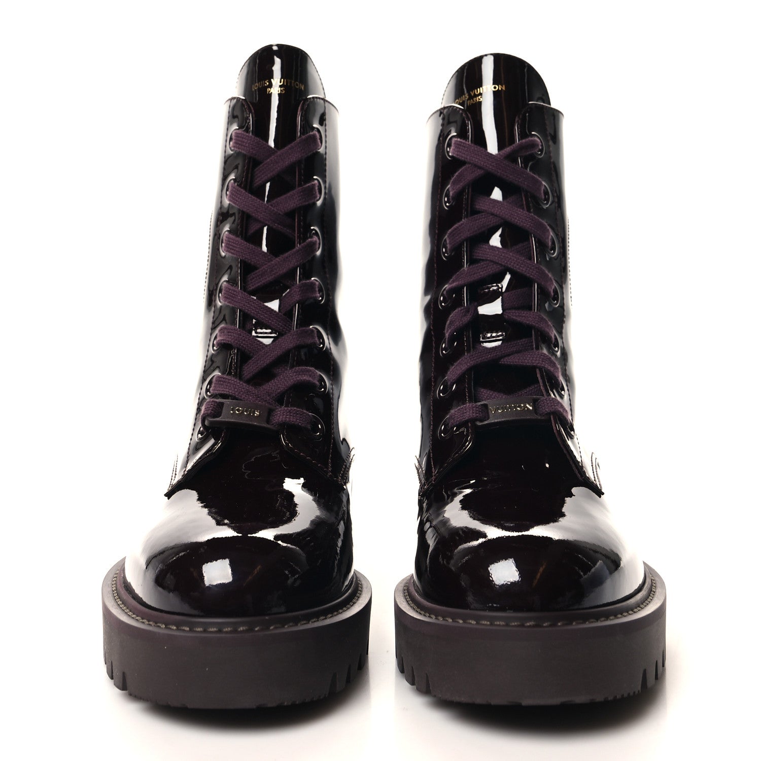 Louis Vuitton Patent Territory Ranger Boots 37.5 Bordeaux 2 of 8