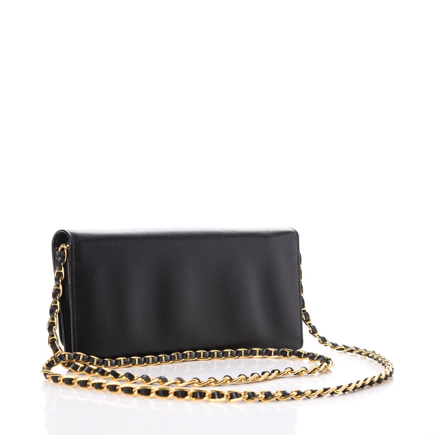 Prada Saffiano Metal Oro Chain Wallet Nero Black 3 of 10