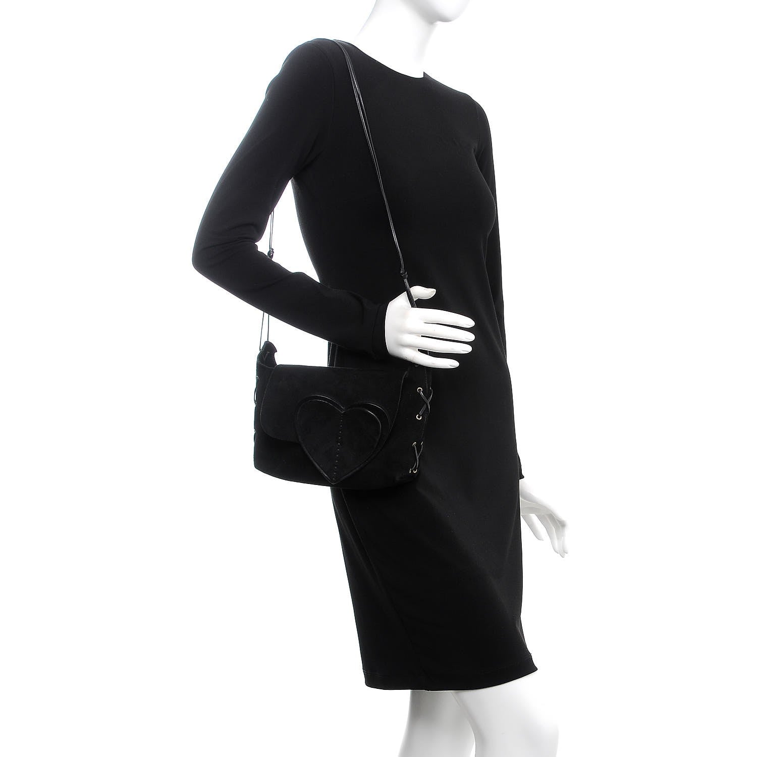 Gucci Suede Lovely Heart Shoulder Bag Black 2 of 7