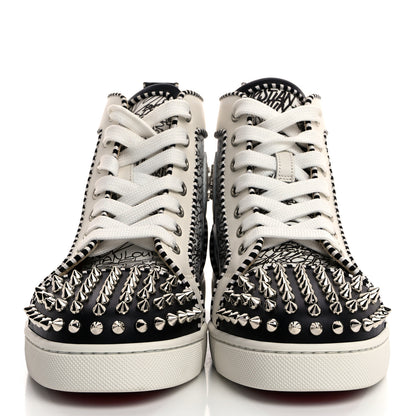 Christian Louboutin Mens Calfskin Lou Spikes Caligraf Orlato Flat Sneakers 36 White Black Silver 2 of 8