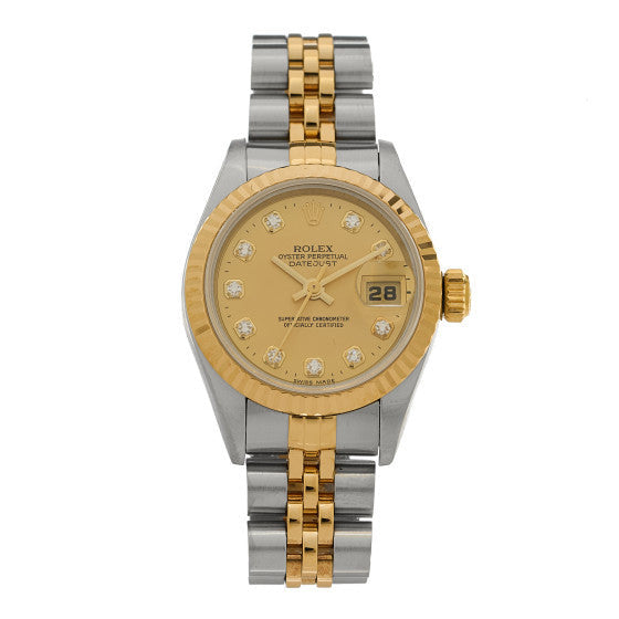 Stainless Steel 18K Yellow Gold Diamond 26mm Oyster Perpetual Datejust Watch Champagne 69173