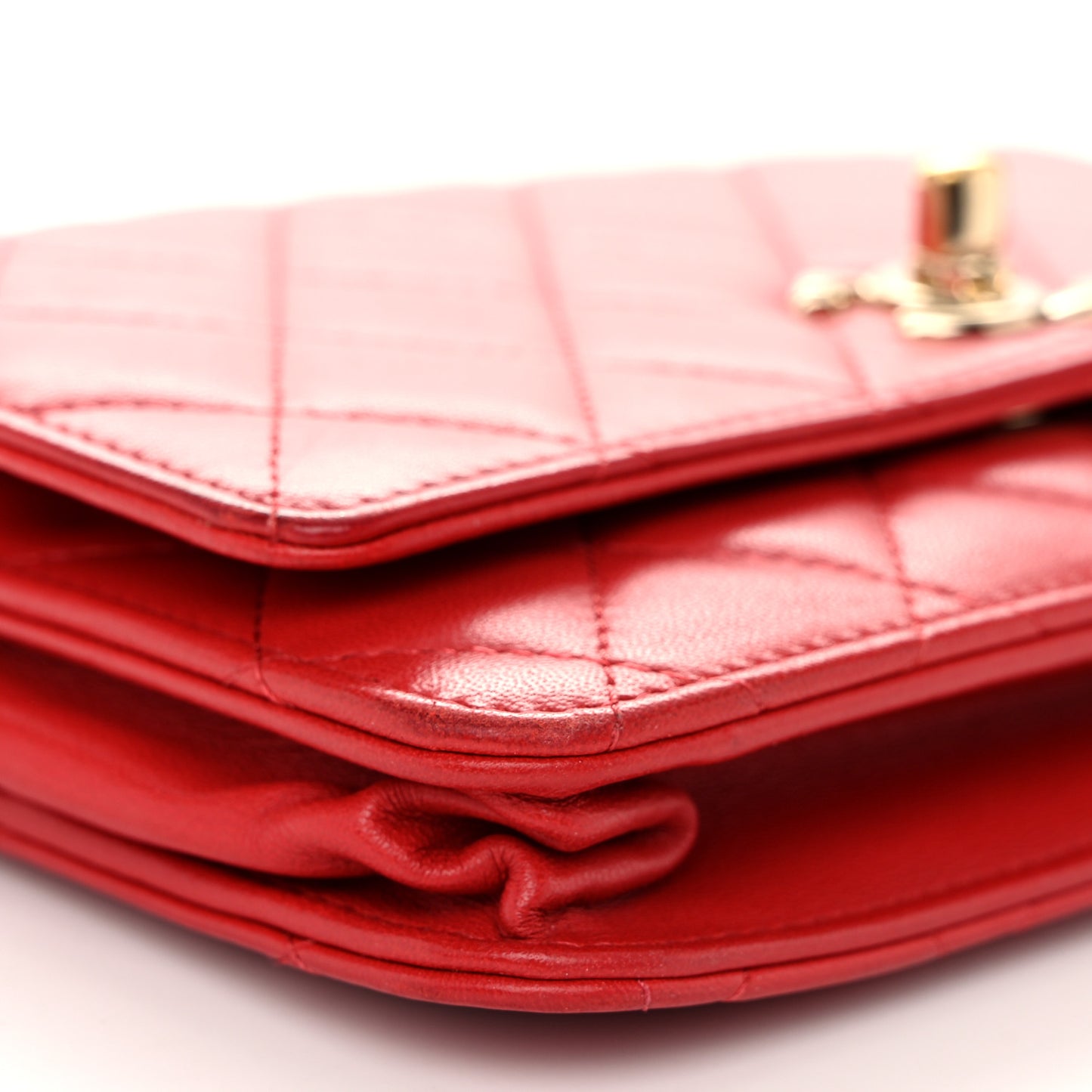 Lambskin Quilted Trendy CC Wallet On Chain WOC Red