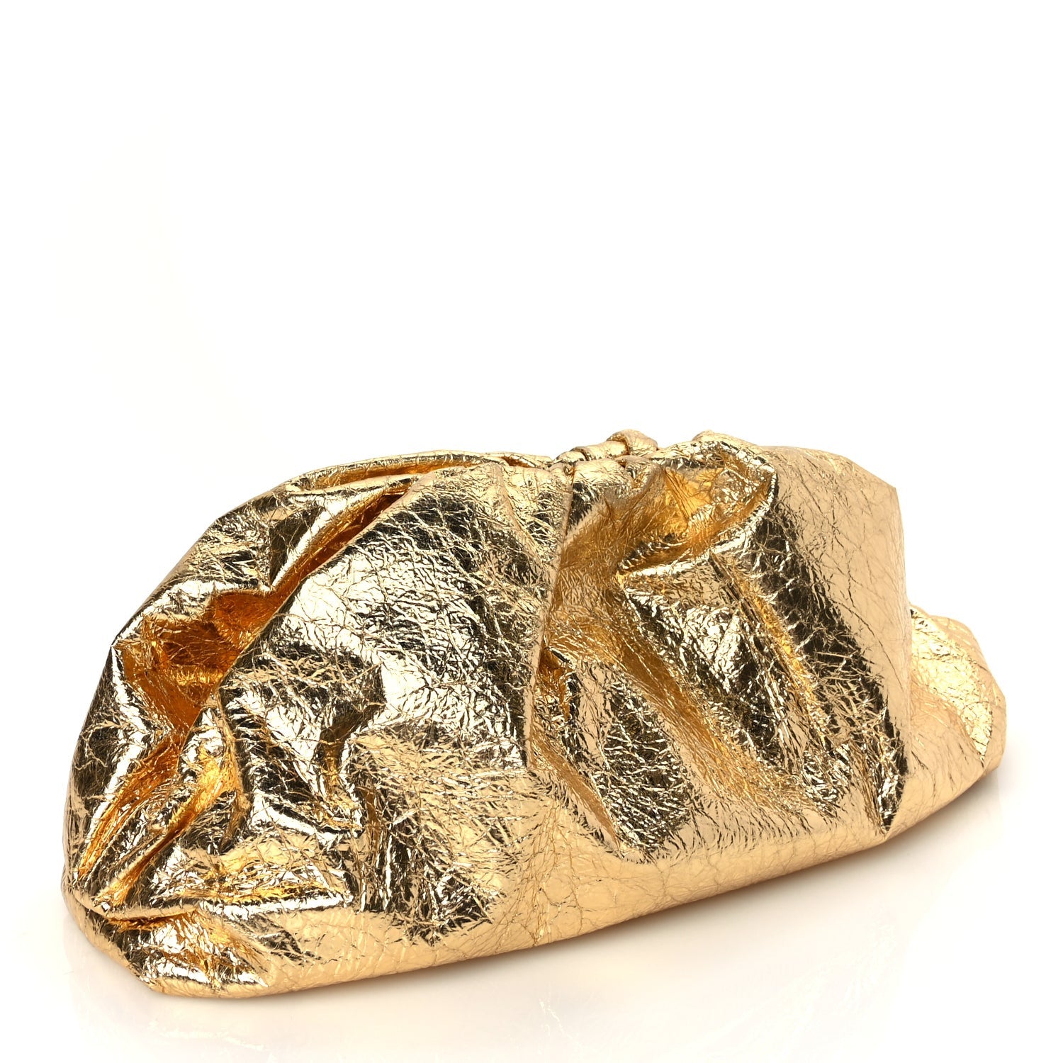 Bottega Veneta Metallic Crinkled Lambskin The Pouch Oversized Clutch Oro 3 of 9