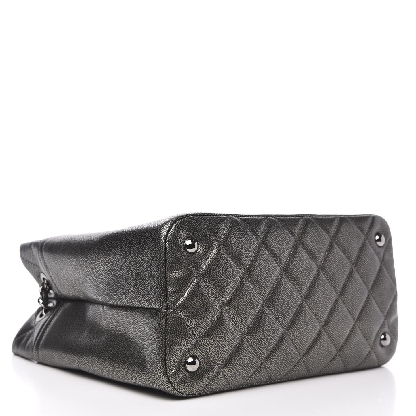 Metallic Caviar Quilted CC Timeless Tote Dark Silver