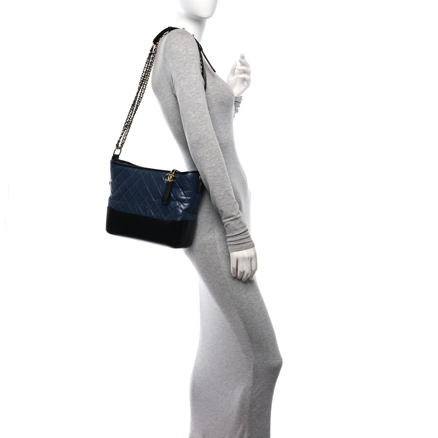 Chanel Aged Calfskin Quilted Medium Gabrielle Hobo Navy Black 3 of 10