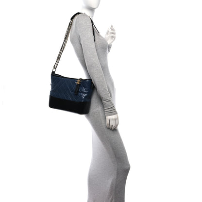 Chanel Aged Calfskin Quilted Medium Gabrielle Hobo Navy Black 3 of 10