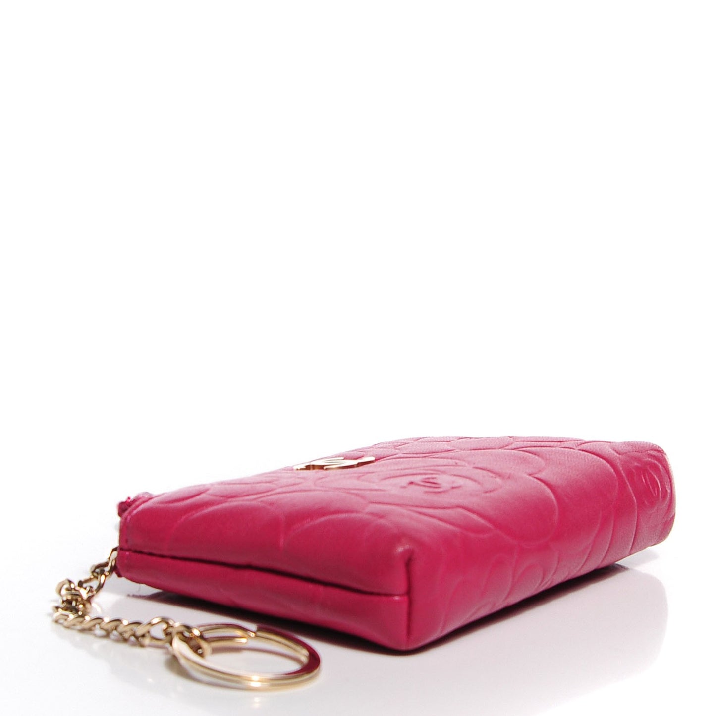 Lambskin Camellia Embossed Key Holder Case Fuchsia