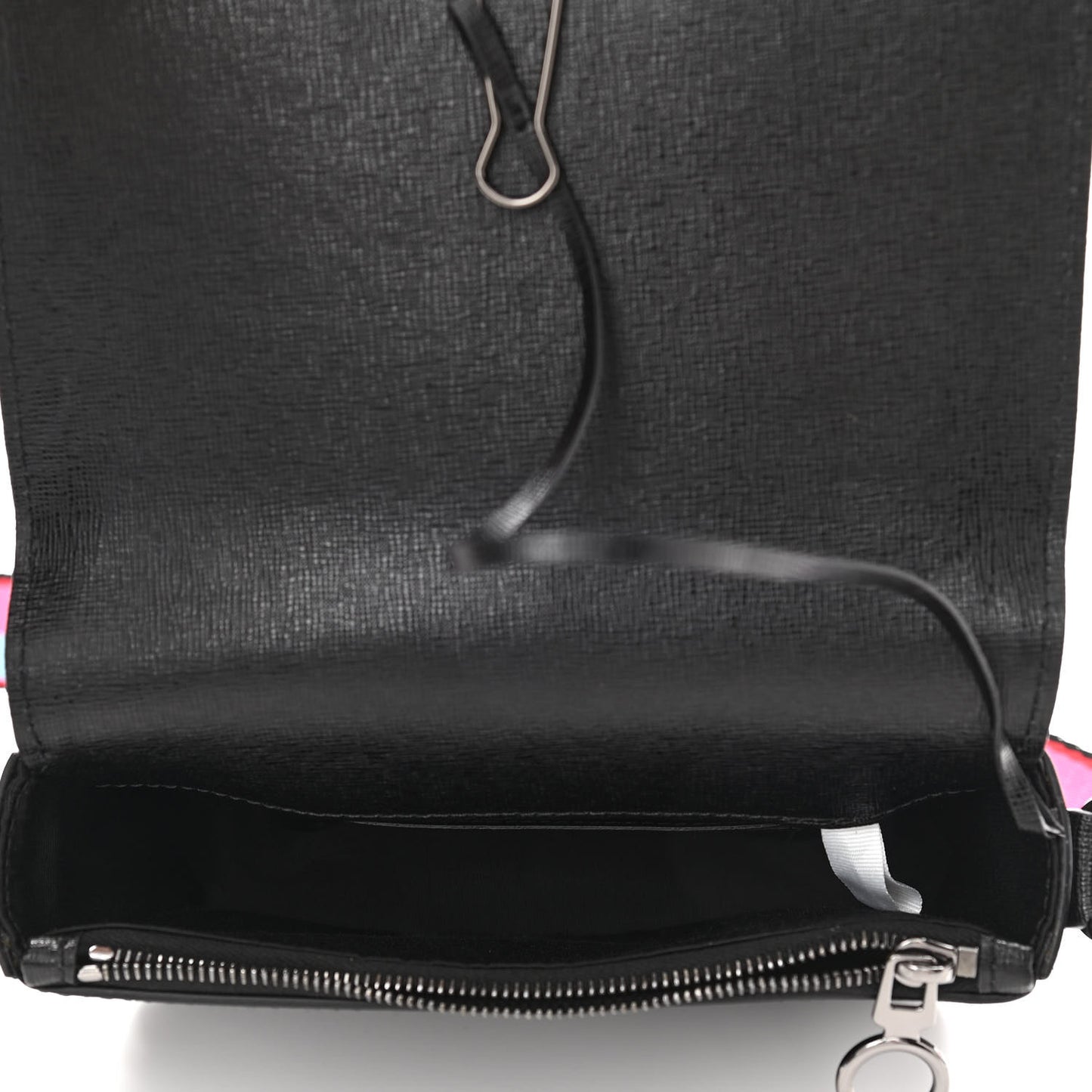 Saffiano Striped Mini Diag Binder Clip Bag Black White Indus