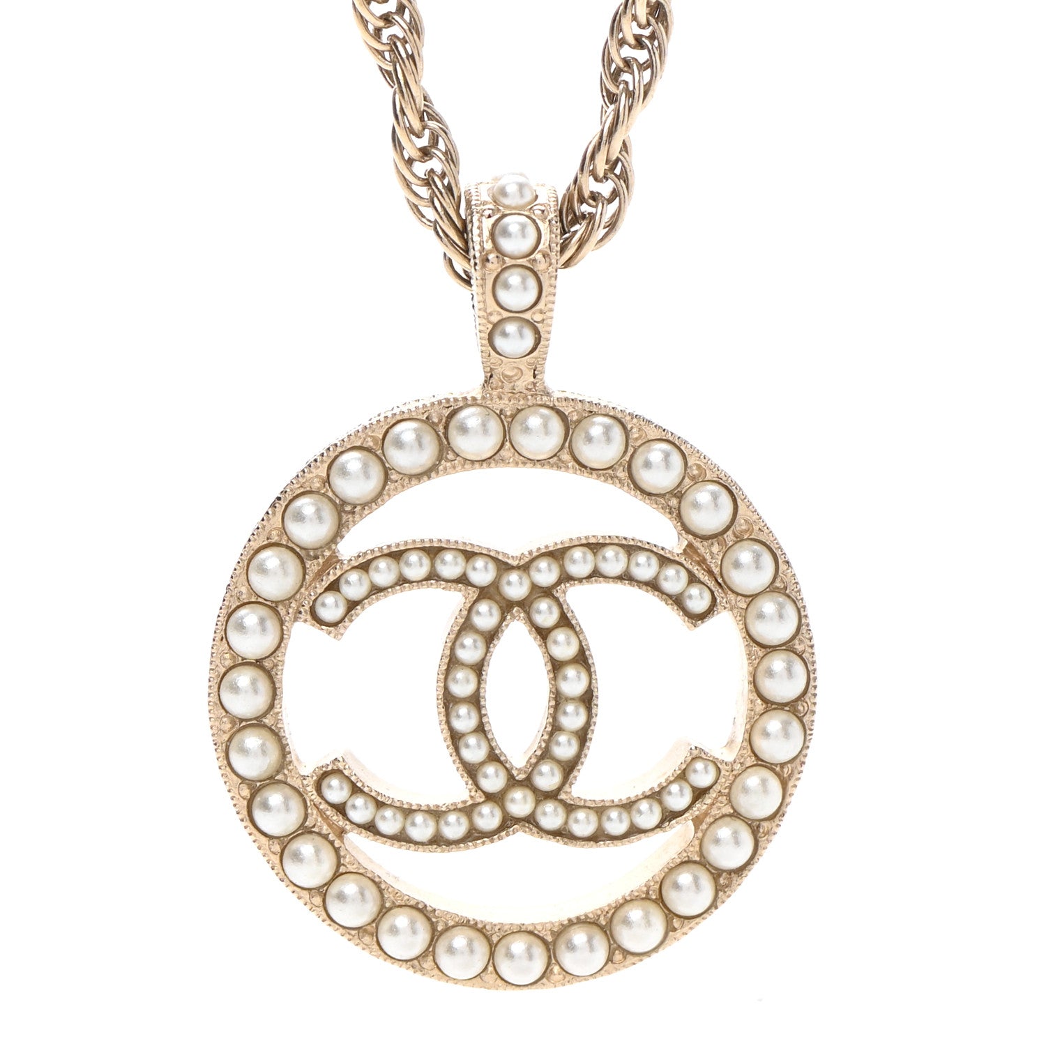 Chanel Pearl CC Round Pendant Necklace Gold 4 of 7