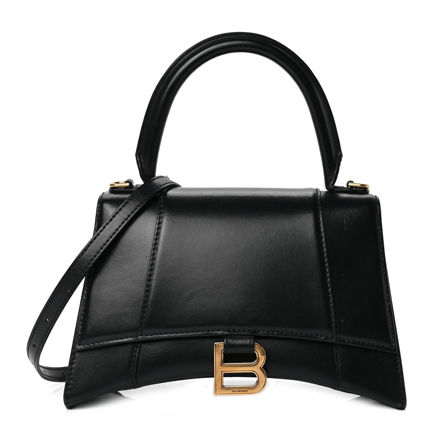 Shiny Box Calfskin Small Hourglass Top Handle Bag Black