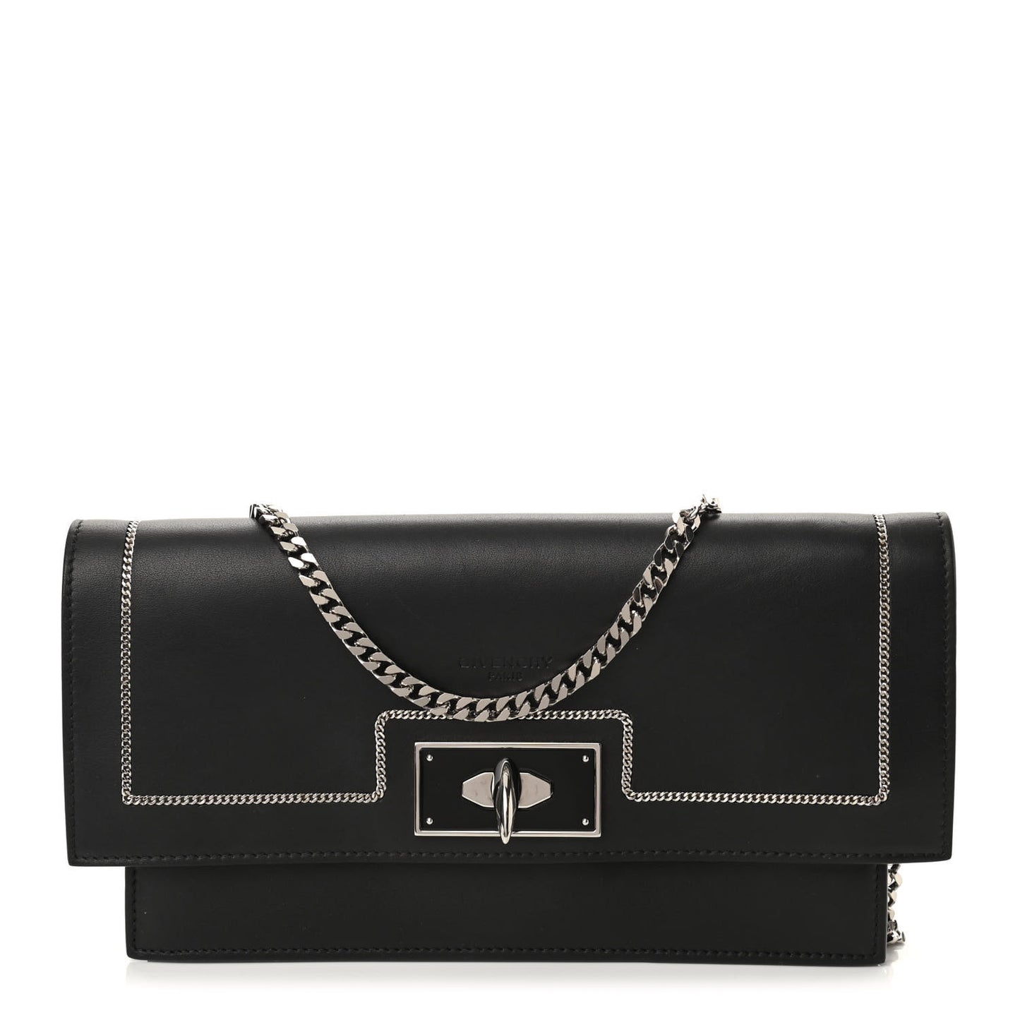 Calfskin Shark Lock Chain Wallet Black