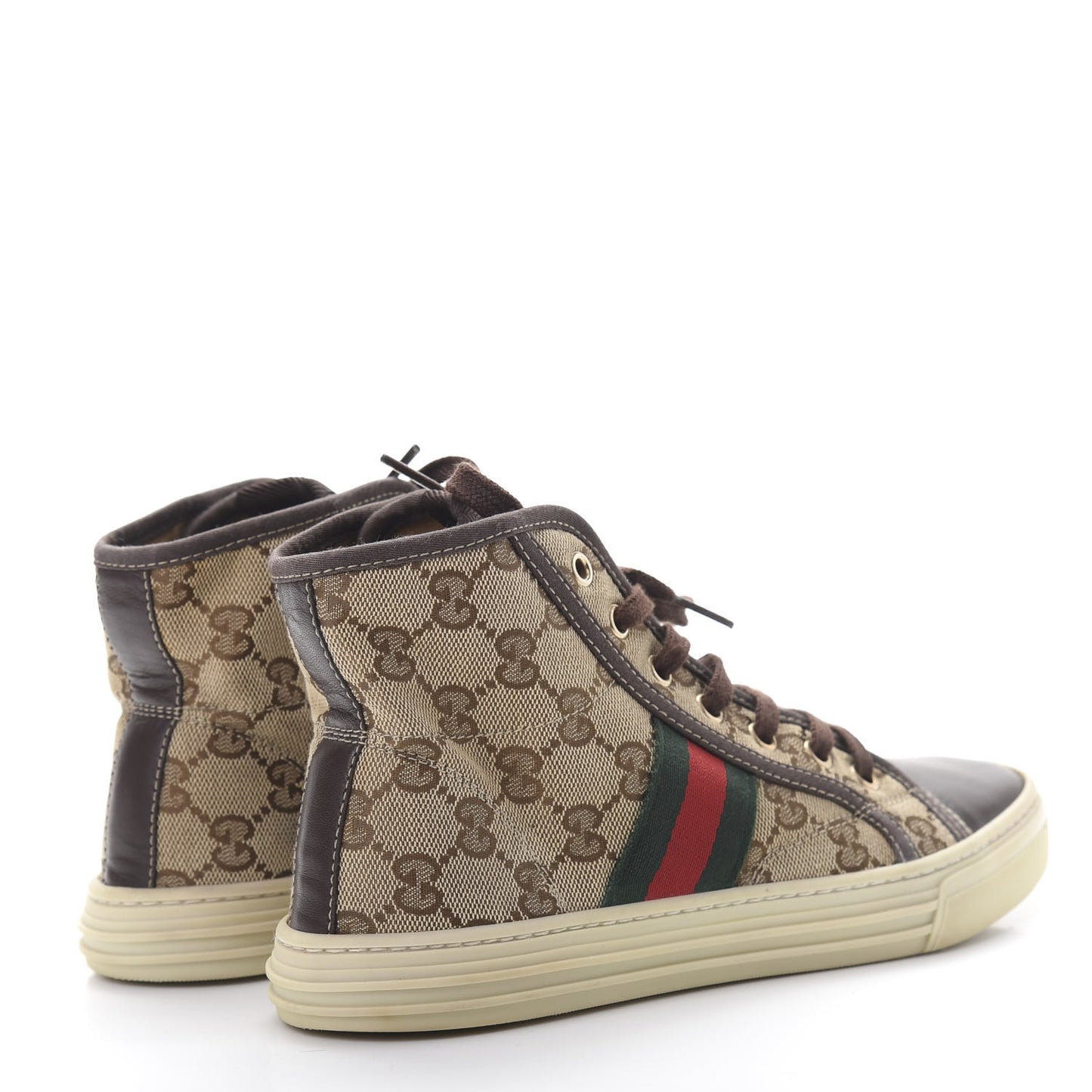 GG Monogram Web Womens High Top Sneakers 37 Brown