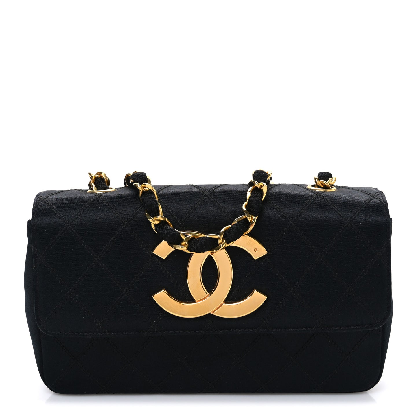 Satin Quilted Mini Single Flap Black