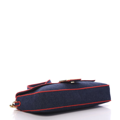 Fendi Denim Large Baguette Blue Rosso 3 of 9