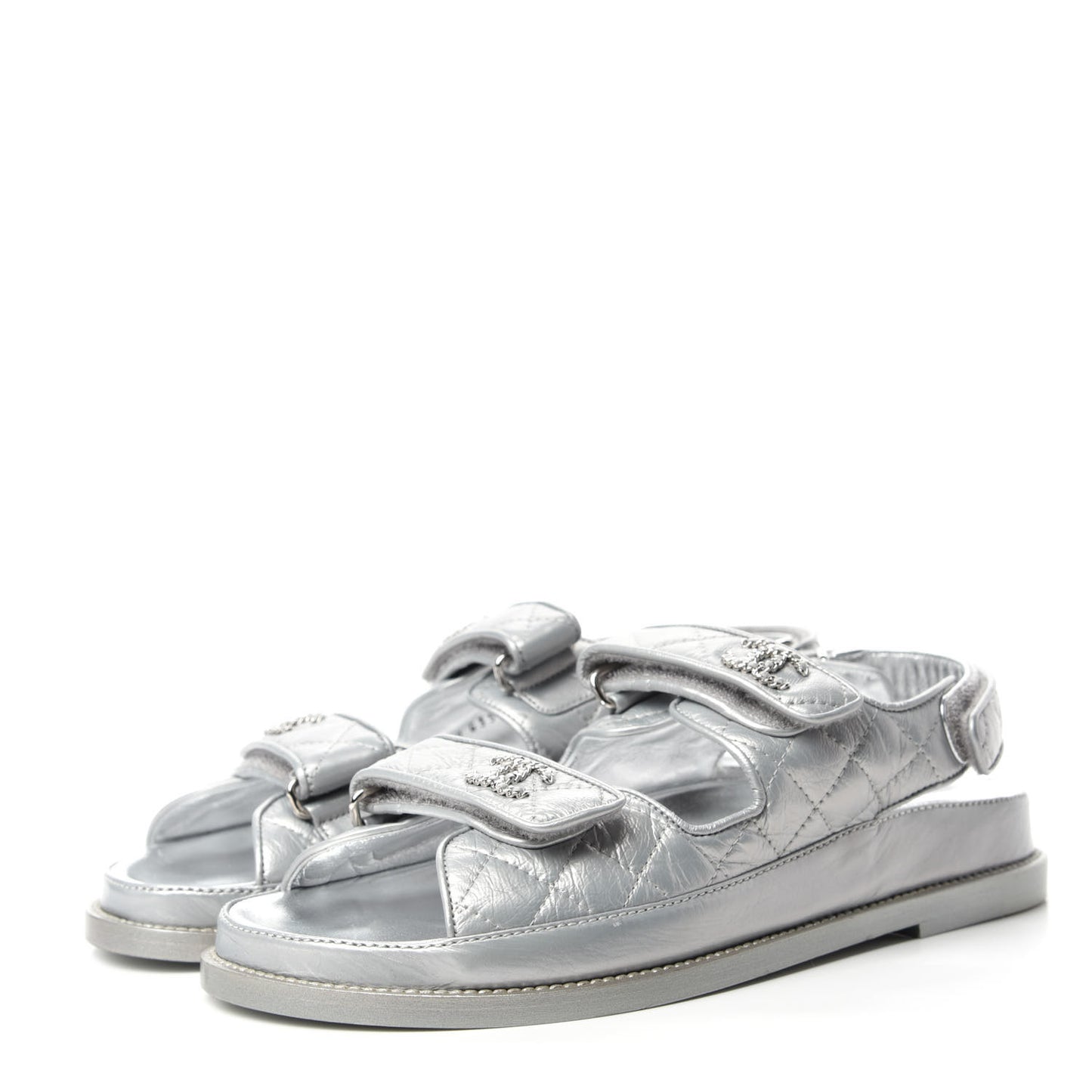 Iridescent Lambskin Velcro Dad Sandals 38.5 Silver