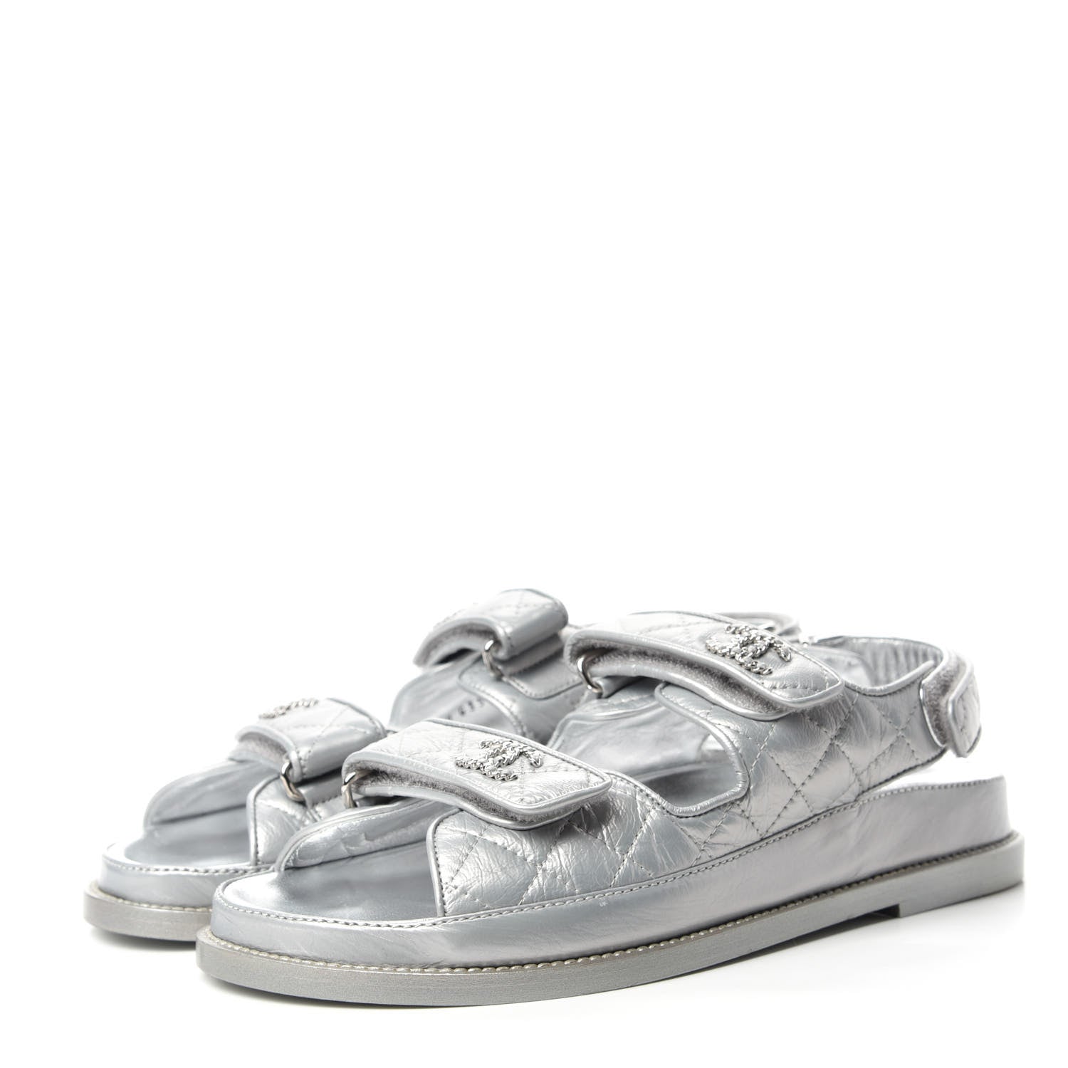 Chanel Iridescent Lambskin Velcro Dad Sandals 38.5 Silver 3 of 9