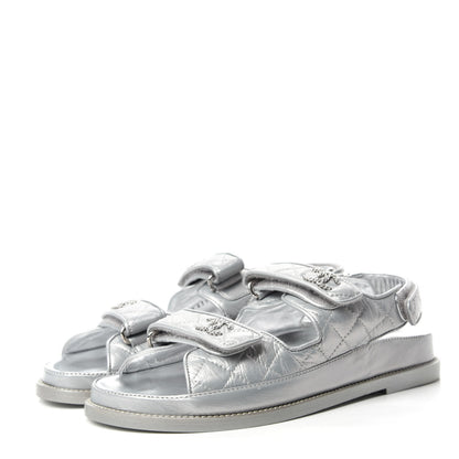 Chanel Iridescent Lambskin Velcro Dad Sandals 38.5 Silver 3 of 9