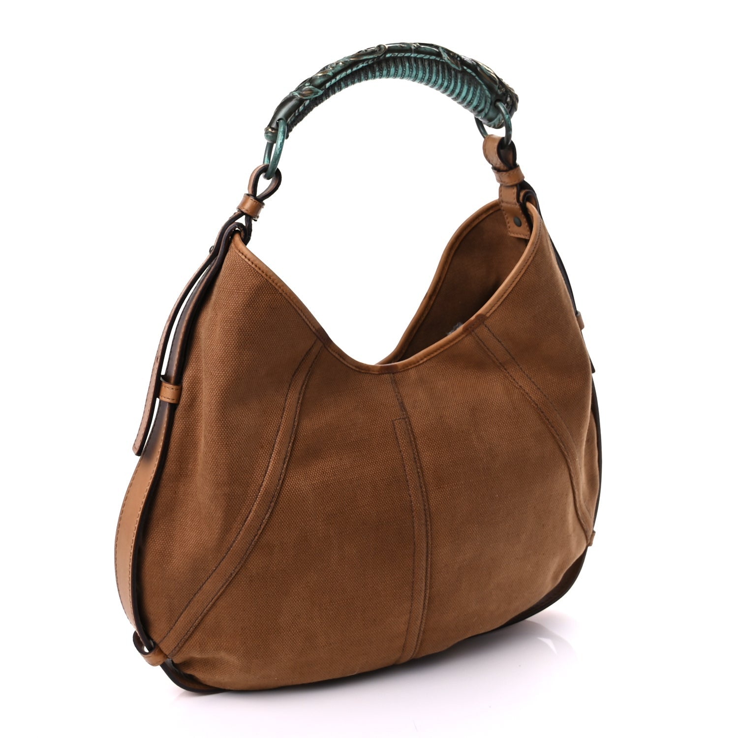Saint Laurent Canvas Mombasa Hobo Tan Turquoise 2 of 8