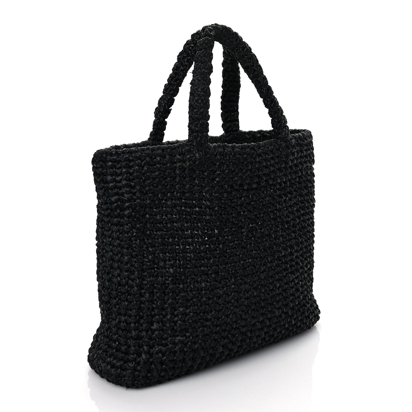 Yarn Raffia Effect Crochet Small Logo Tote Black