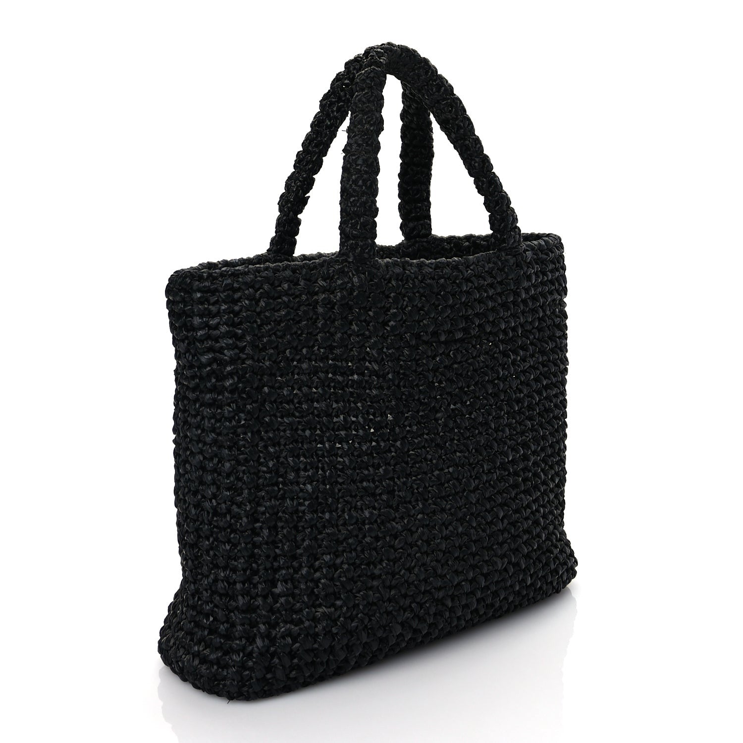 Prada Yarn Raffia Effect Crochet Small Logo Tote Black 2 of 8