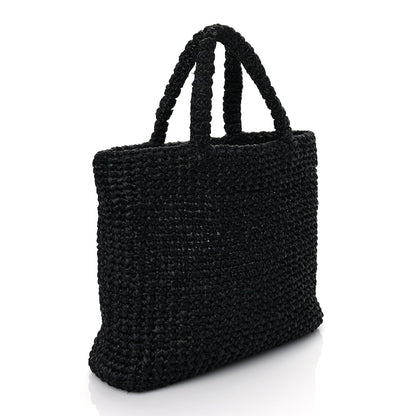 Prada Yarn Raffia Effect Crochet Small Logo Tote Black 2 of 8