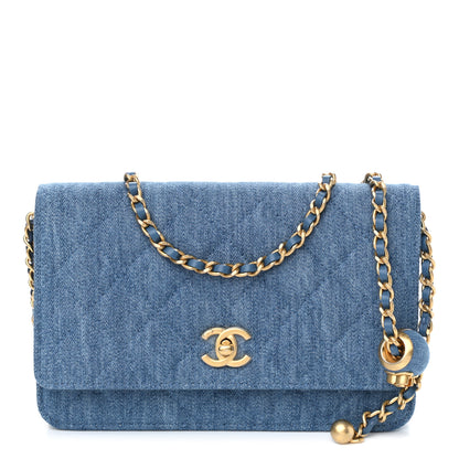 Chanel Denim Quilted CC Pearl Crush Wallet On Chain WOC Blue 1 of 12