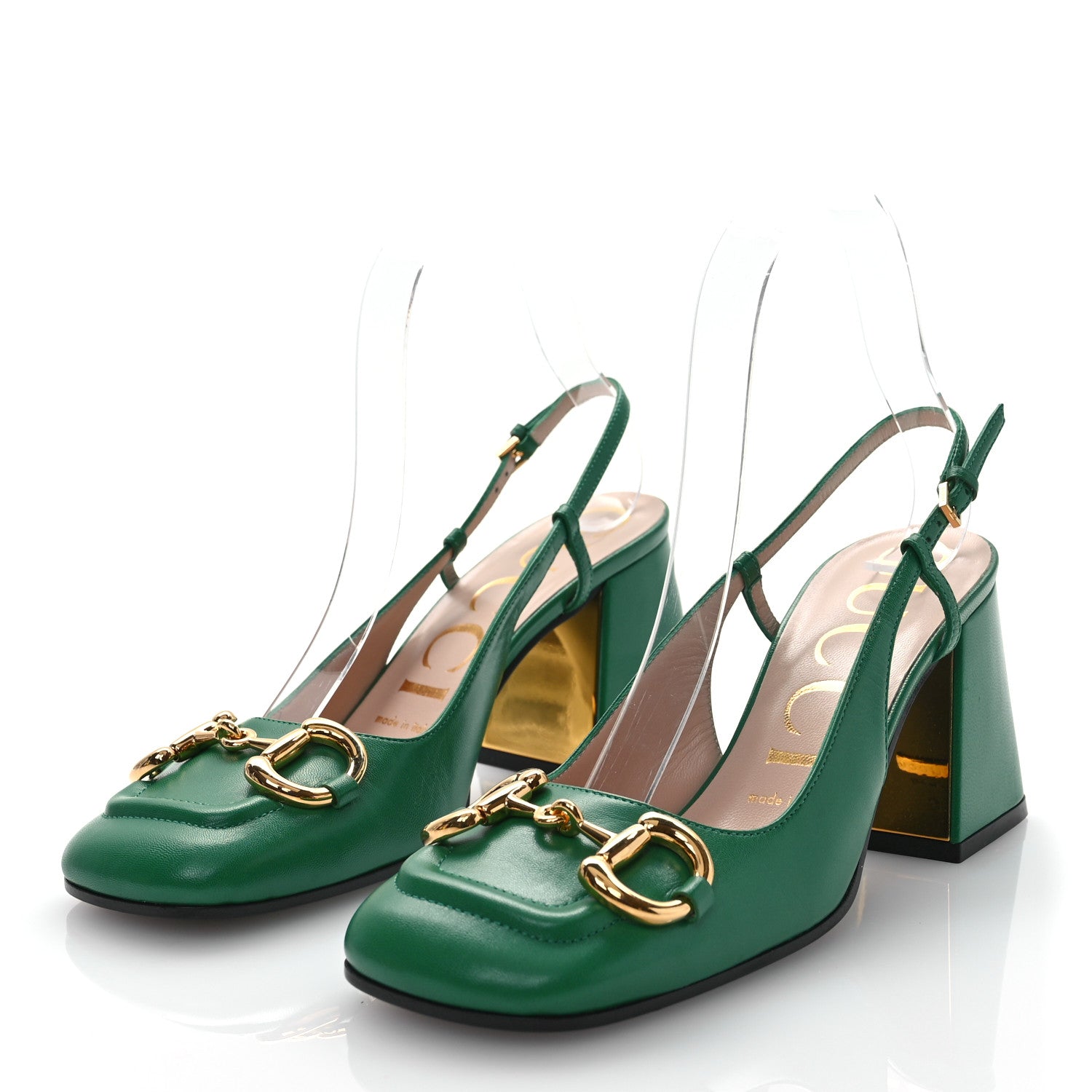 Gucci Malaga Kid Horsebit 75mm Slingback Pumps 36 New Shamarock 3 of 9