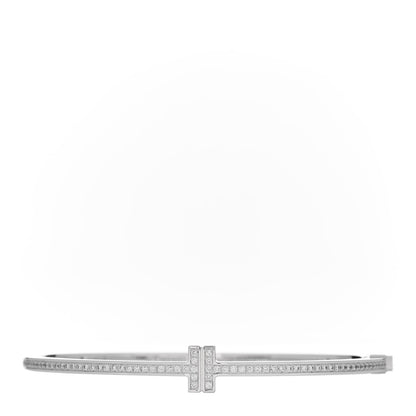 Tiffany 18K White Gold Diamond T Hinged Wire Bangle Bracelet 1 of 4