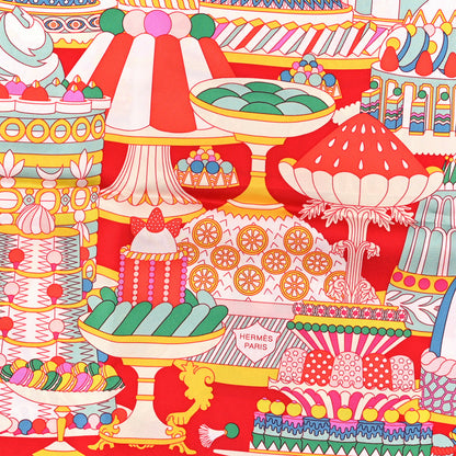 Hermes Silk La Patisserie Francaise Scarf 90 Rouge Vif Vert Multicolor 2 of 5