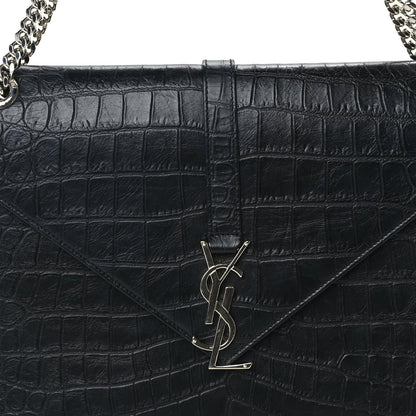 Saint Laurent Calfskin Crocodile Embossed Monogram Large Satchel  Black 6 of 8