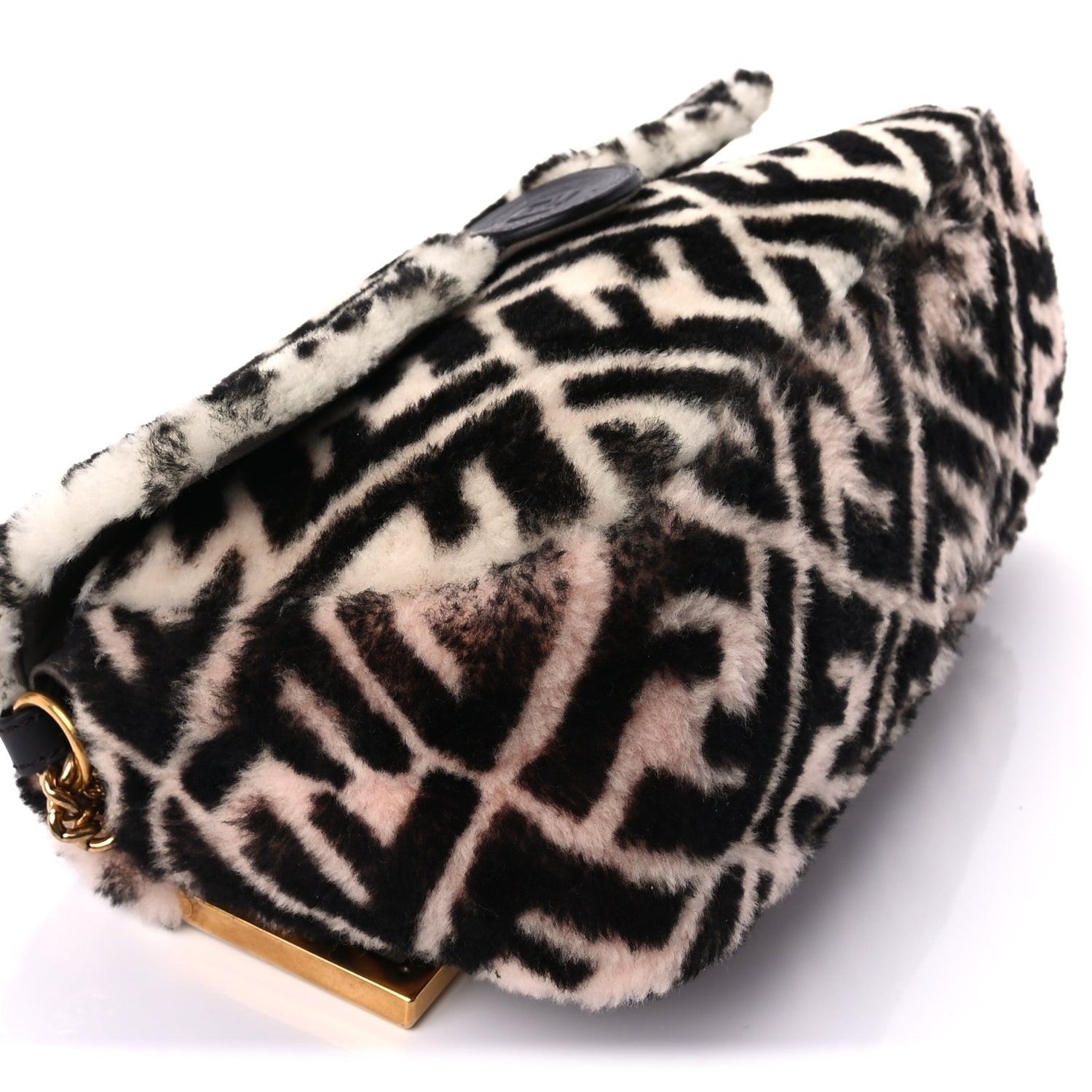 Fendi Shearling Vitello Dolce Macro FF 1974 Baguette  White Ice Tortora 7 of 8